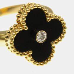 مملوكة مسبقًا خاتم فان كليف & آربلز فينتاج ألهامبرا ذهب أصفر عيار 18 مع ماس وصدف لؤلؤ مقا س 50