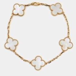 مملوكة مسبقًا Van Cleef & Arpels Vintage Alhambra Mother of Pearl 18k Yellow Gold 5 Motif Station Bracelet