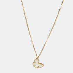 Pre Owned Van Cleef & Arpels Butterfly Sweet Alhambra Yellow Gold, Mother of Pearl Pendant Necklace
