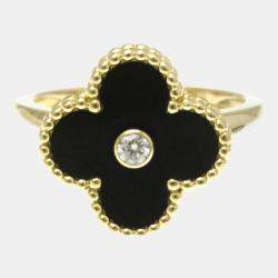 Pre Owned Van Cleef & Arpels Vintage Alhambra 18K Yellow Gold, Diamond, Onyx Band Ring EU 53
