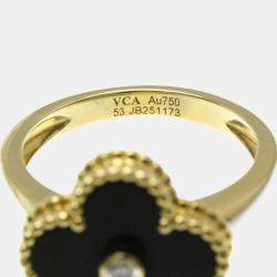 Pre Owned Van Cleef & Arpels Vintage Alhambra 18K Yellow Gold, Diamond, Onyx Band Ring EU 53