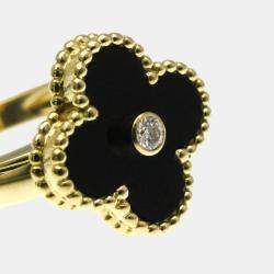 Pre Owned Van Cleef & Arpels Vintage Alhambra 18K Yellow Gold, Diamond, Onyx Band Ring EU 53
