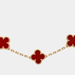 Pre Owned Van Cleef & Arpels Vintage Alhambra 18k Yellow Gold Carnelian 5 Motif Station Bracelet
