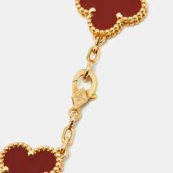 Pre Owned Van Cleef & Arpels Vintage Alhambra 18k Yellow Gold Carnelian 5 Motif Station Bracelet
