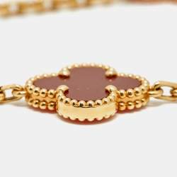 Pre Owned Van Cleef & Arpels Vintage Alhambra 18k Yellow Gold Carnelian 5 Motif Station Bracelet