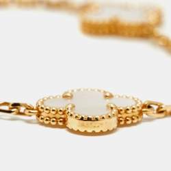 Pre Owned Van Cleef & Arpels Vintage Alhambra Mother of Pearl 18k Yellow Gold 5 Motif Bracelet
