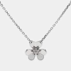 Pre Owned Van Cleef & Arpels Frivole Diamonds 18k White Gold Mini Model Necklace