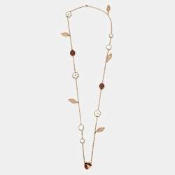 Pre Owned قلادة فان كليف أند أربلز لاكي سبرينغ حجارة متعددة ذهب وردي عيار 18