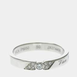 Pre Owned Van Cleef & Arpels Toujours Signature Etoiles Platinum and Diamond Wedding Band Ring EU 50