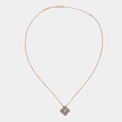 Pre Owned Van Cleef & Arpels Vintage Alhambra Obsidian Diamond 18k Rose Gold 2023 Holiday Pendant Necklace
