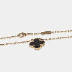 Pre Owned Van Cleef & Arpels Vintage Alhambra 18K Yellow Gold Onyx Pendant Necklace