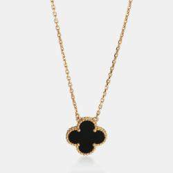 مملوكة مسبقًا Van Cleef & Arpels Vintage Alhambra 18K Yellow Gold Onyx Pendant Necklace