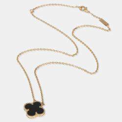 Pre Owned Van Cleef & Arpels Vintage Alhambra 18K Yellow Gold Onyx Pendant Necklace