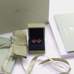 Pre Owned Van Cleef & Arpels Vintage Alhambra Carnelian 18k Yellow Gold Earrings