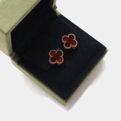 Pre Owned Van Cleef & Arpels Vintage Alhambra Carnelian 18k Yellow Gold Earrings