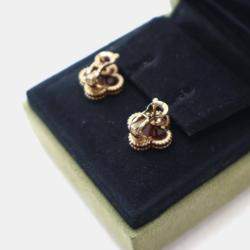 Pre Owned Van Cleef & Arpels Vintage Alhambra Carnelian 18k Yellow Gold Earrings