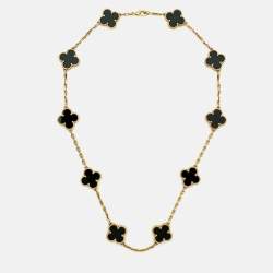 مملوكة مسبقًا Van Cleef & Arpels Vintage Alhambra Onyx 18k Yellow Gold 10 Motif Necklace