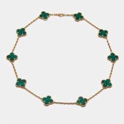 مملوكة مسبقًا Van Cleef & Arpels Vintage Alhambra Malachite 18k Yellow Gold 10 Motif Necklace