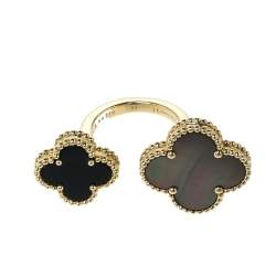 Pre Owned Van Cleef & Arpels Magic Alhambra Between the Finger Gemstone Inlay 18K Yellow Gold Cocktail Ring Size 53