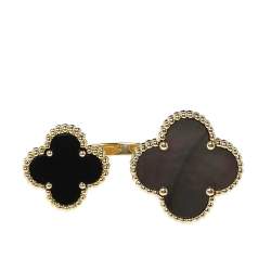 Pre Owned Van Cleef & Arpels Magic Alhambra Between the Finger Gemstone Inlay 18K Yellow Gold Cocktail Ring Size 53