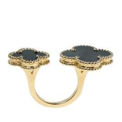Pre Owned Van Cleef & Arpels Magic Alhambra Between the Finger Gemstone Inlay 18K Yellow Gold Cocktail Ring Size 53