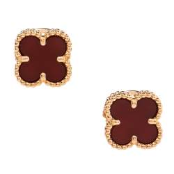 Pre Owned أقراط فان كليف آند اربلز "سويت ألهامبرا" عقيق أحمر و ذهب وردي عيار 18