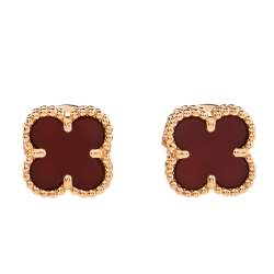 Pre Owned أقراط فان كليف آند اربلز "سويت ألهامبرا" عقيق أحمر و ذهب وردي عيار 18