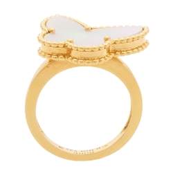 مملوكة مسبقًا Van Cleef & Arpels Lucky Alhambra Butterfly Motif Mother of Pearl 18K Yellow Gold Ring Size 55