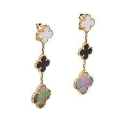 Pre Owned Van Cleef & Arpels Magic Alhambra Mother of Pearl Onyx 18K Yellow Gold Earrings