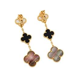 Pre Owned Van Cleef & Arpels Magic Alhambra Mother of Pearl Onyx 18K Yellow Gold Earrings