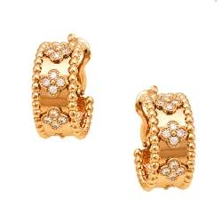 مملوكة مسبقًا أقراط فان كليف أند إربلز بيرلي كلوفر ألماس ذهب وردي عيار 18 حلقات