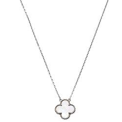 Pre Owned Van Cleef & Arpels Vintage Alhambra Mother of Pearl 18K White Gold Pendant Necklace