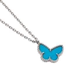 Pre Owned  Van Cleef & Arpels Sweet Alhambra Butterfly Turquoise 18K White Gold Pendant Necklace