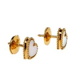 Pre Owned Van Cleef & Arpels Sweet Alhambra Mother of Pearl 18K Yellow Gold Small Stud Earrings 