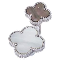 Pre Owned خاتم كوكتيل فان كليف آند اربلز "ماجيك ألهامبرا" طراز بين الأصابع ذهب ذهب أبيض عيار 18 مقاس 52