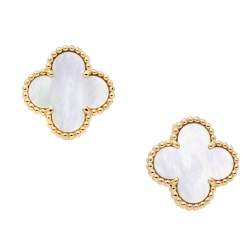 Pre Owned Van Cleef & Arpels Vintage Alhambra Mother of Pearl 18K Yellow Gold Earrings