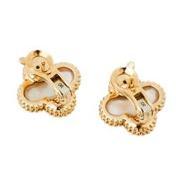 Pre Owned Van Cleef & Arpels Vintage Alhambra Mother of Pearl 18K Yellow Gold Earrings