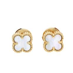 مملوكة مسبقًا Van Cleef & Arpels Sweet Alhambra Mother of Pearl 18K Yellow Gold Stud Earrings
