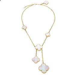 Van Cleef & Arpels Mother of Pearl 18 Karat White Gold 6 Motif Alhambra  Magic Necklace