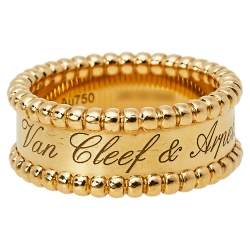 Pre Owned Van Cleef & Arpels Perlée Signature 18K Yellow Gold Band Ring Size 52