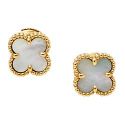 Pre Owned Van Cleef & Arpels Sweet Alhambra Mother of Pearl 18K Yellow Gold Stud Earrings