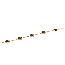 Pre Owned Van Cleef & Arpels Vintage Alhambra Onyx 18K Yellow Gold 5 Motifs Bracelet