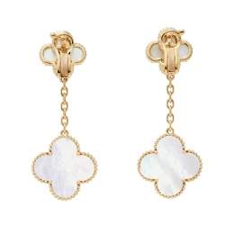 Pre Owned Van Cleef & Arpels Magic Alhambra Mother of Pearl 18K Yellow Gold 2 Motifs Earrings