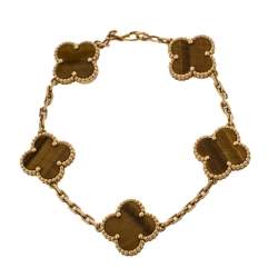 مملوكة مسبقًا سوار فان كليف آند اربلز "فينتدج الهامبرا" 5 حليات ذهب أصفر عيار 18 و حجر عين النمر