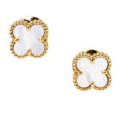Pre Owned Van Cleef & Arpels Sweet Alhambra Mother of Pearl 18K Yellow Gold Stud Earrings