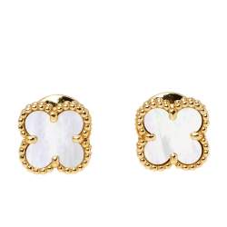 Pre Owned Van Cleef & Arpels Sweet Alhambra Mother of Pearl 18K Yellow Gold Stud Earrings