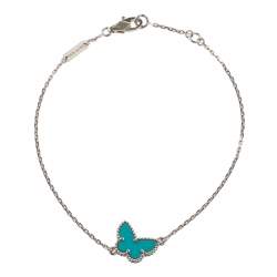 Pre Owned Van Cleef & Arpels Sweet Alhambra 18K White Gold Turquoise Butterfly Bracelet