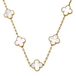 Pre Owned قلادة فان كليف أند أربلز ستيشن 10 حليات فينتدج ألهامبرا صدف ذهب أصفر عيار 18 