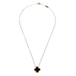 Pre Owned Van Cleef & Arpels Vintage Alhambra 18K Yellow Gold Onyx Pendant Necklace