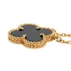 Pre Owned Van Cleef & Arpels Vintage Alhambra 18K Yellow Gold Onyx Pendant Necklace